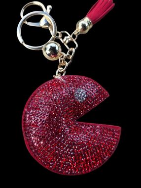 Crystal Red Pac-Man Tassel Bag Charm Keychain